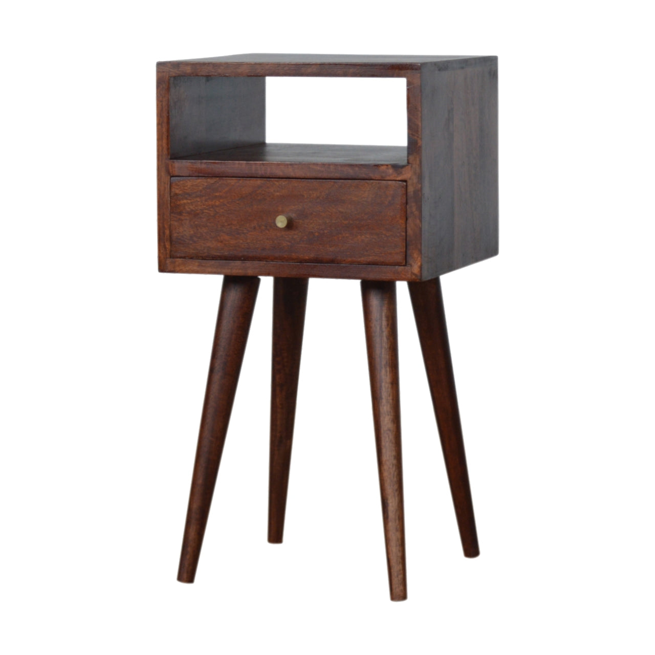 Kood Mini Cherry Mango Wood Bedside Table with Drawer and Open Shelf