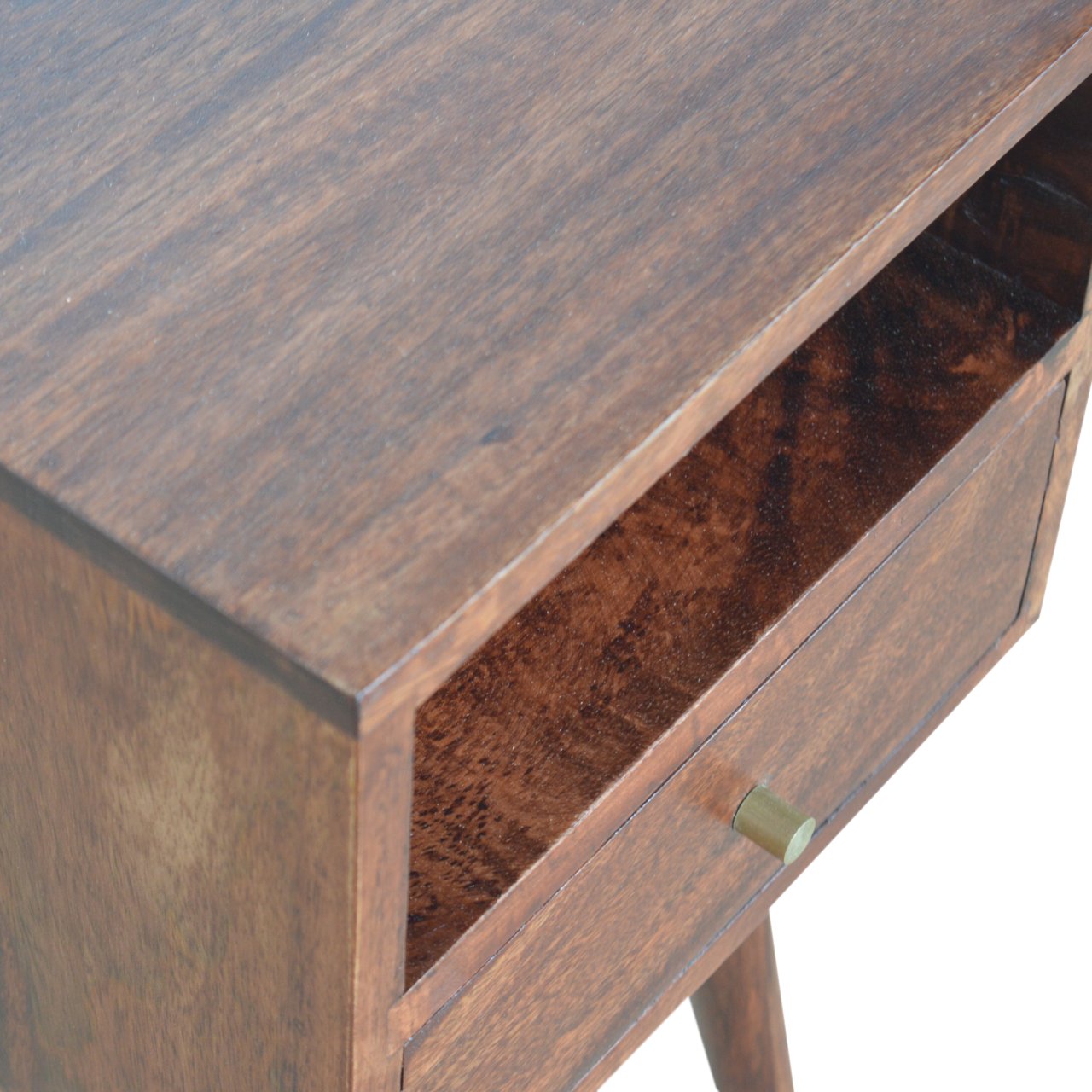 Kood Mini Cherry Mango Wood Bedside Table with Drawer and Open Shelf
