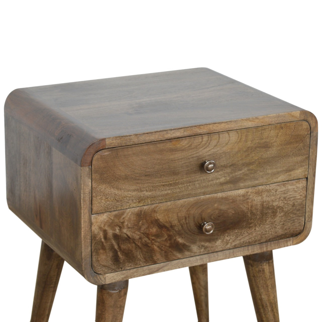 Trapani Curved Grey Washed Mango Wood Bedside Table 2 Drawers