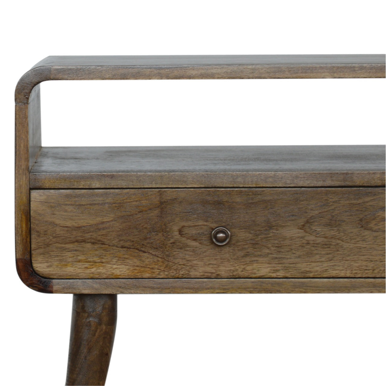 Trapani Curved Grey Washed Mango Wood Console Table 2 Drawers Open Shelf