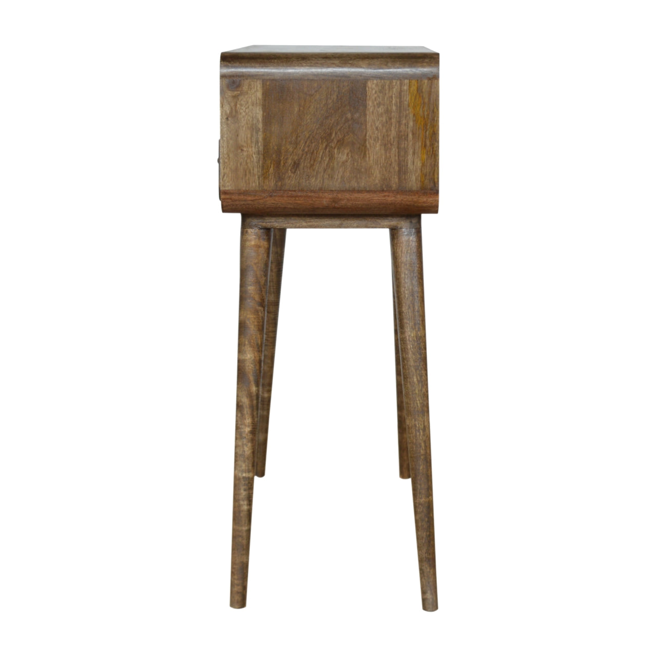 Trapani Curved Grey Washed Mango Wood Console Table 2 Drawers Open Shelf