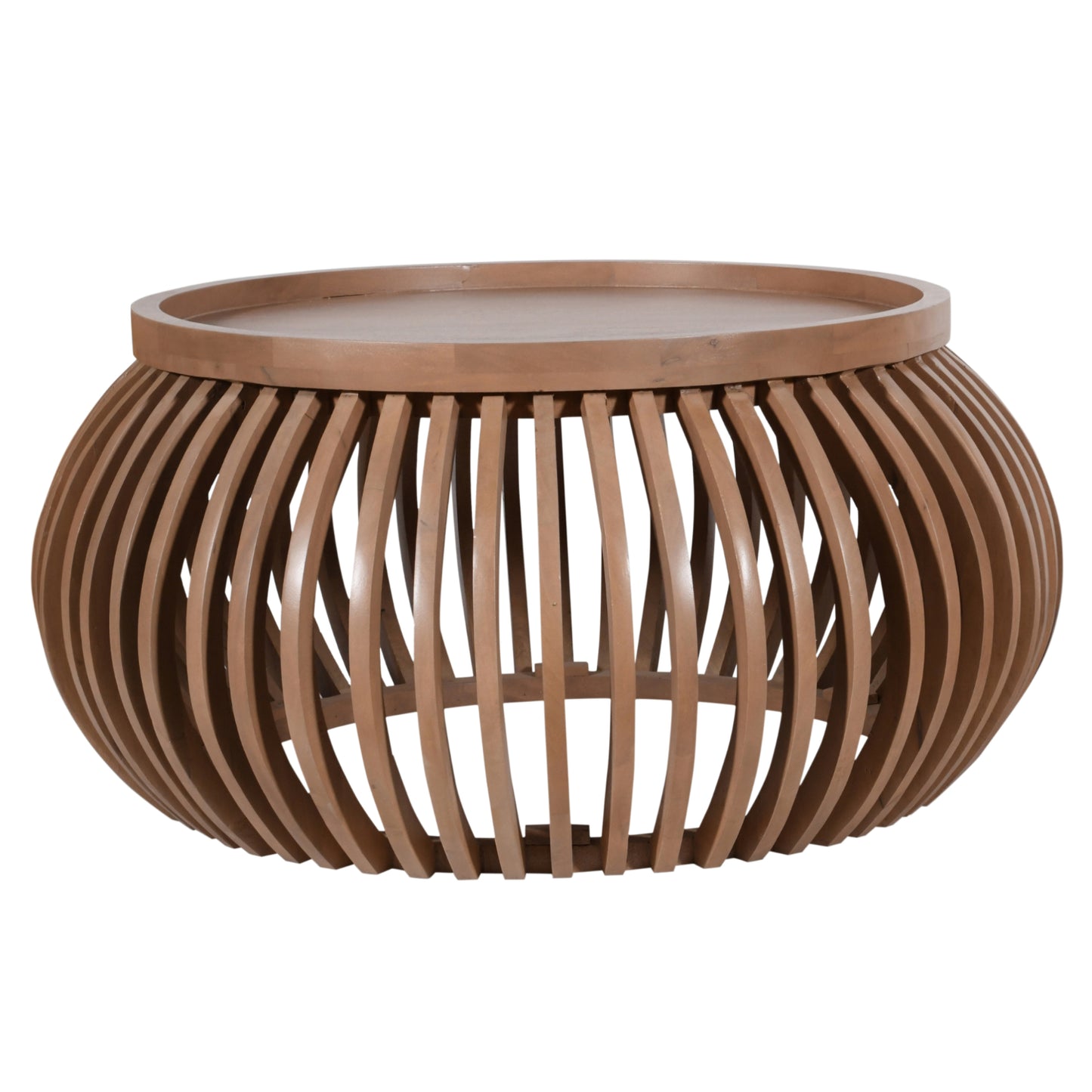 New Mexico Small Natural Mango Wood Round Low Slatted Coffee Table