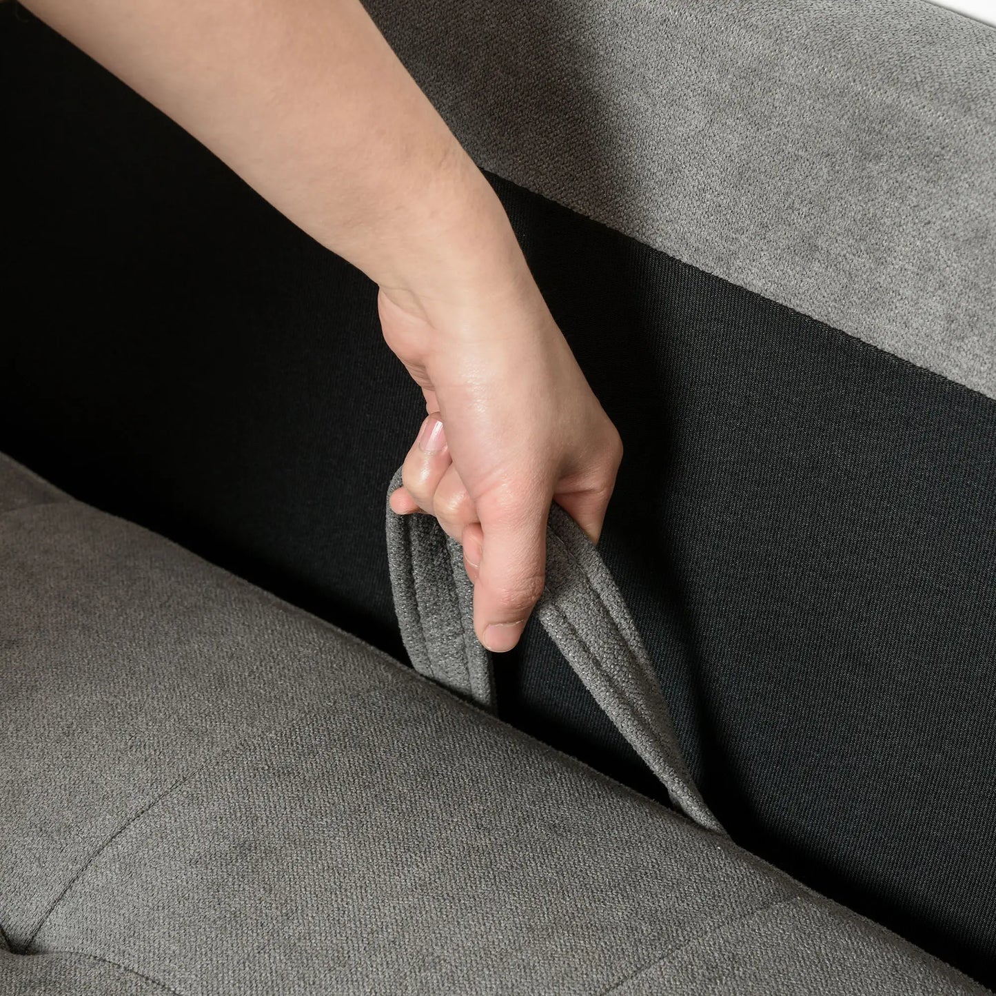 Fabric Grey 3 Seater Sofa With Hidden Storage Tufted Seat And Wooden Legs