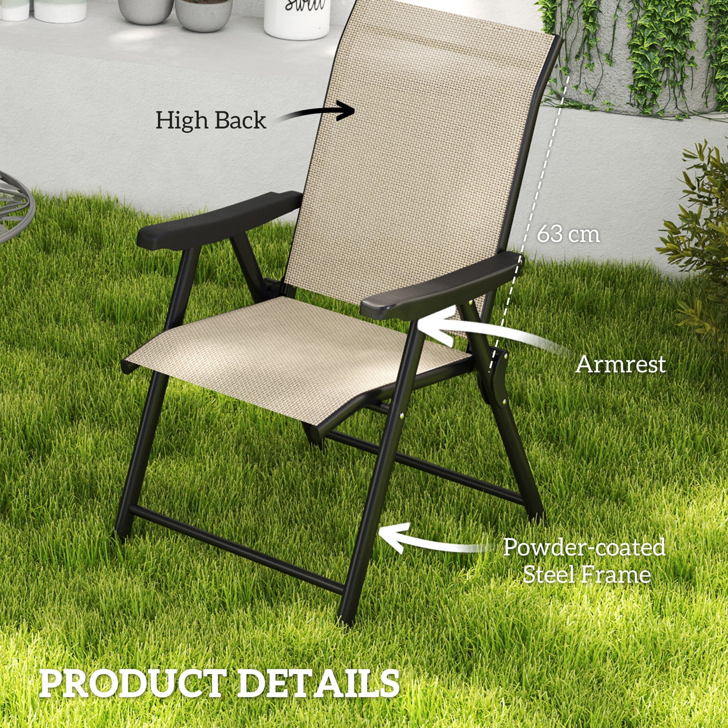 Tosu Set of 2 Metal Brown And Black Folding Outdoor Chairs