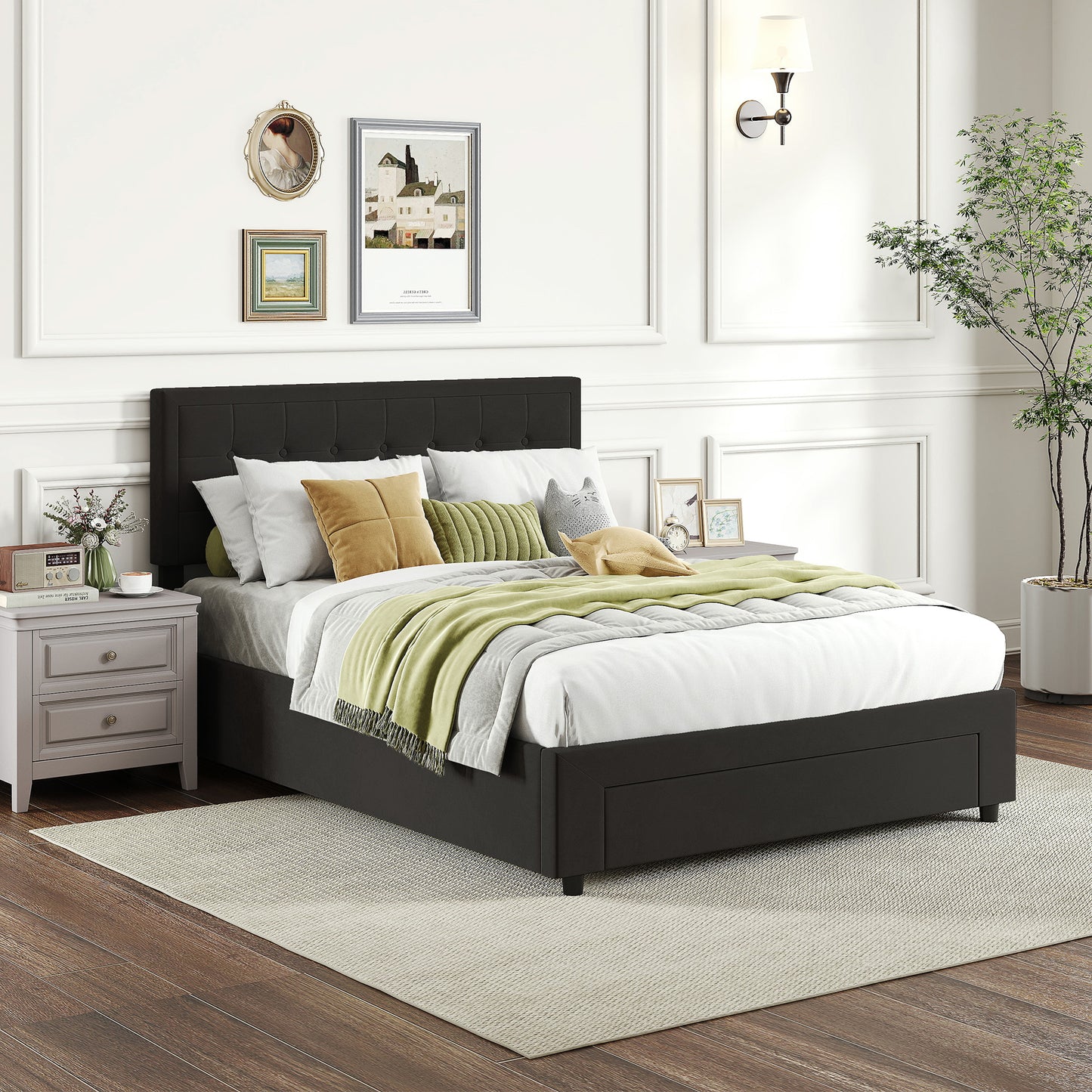 Mora 4FT6 Double Ottoman Bed Frame with Front Divan Drawer Storage Black