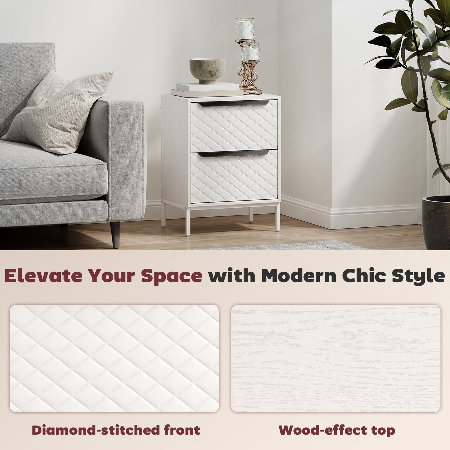 Farayo Metal White 2 Fabric Drawer Storage Dresser