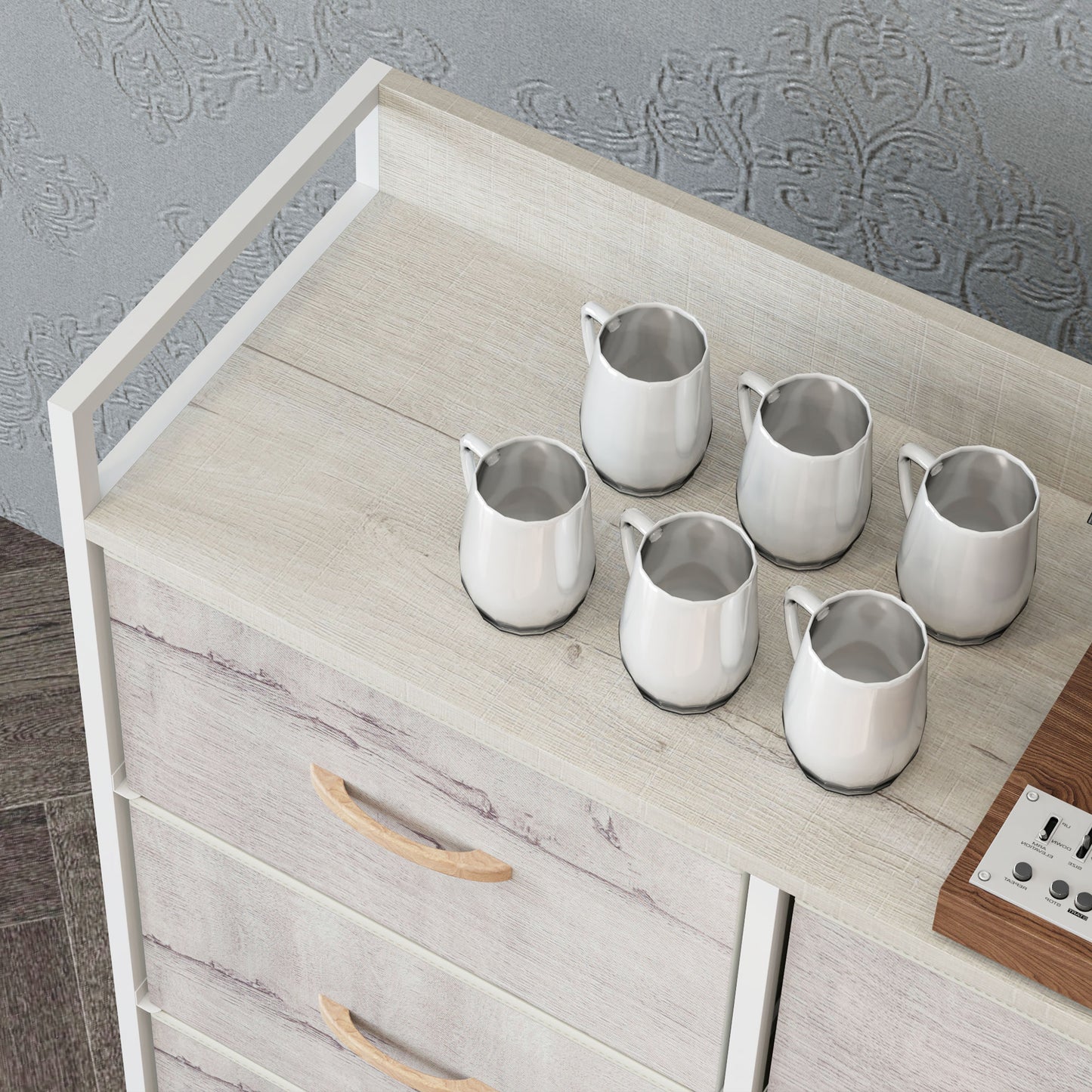 Fisufi Fabric And Wood Natural Finish 6 Drawer Rustic Storage Chest
