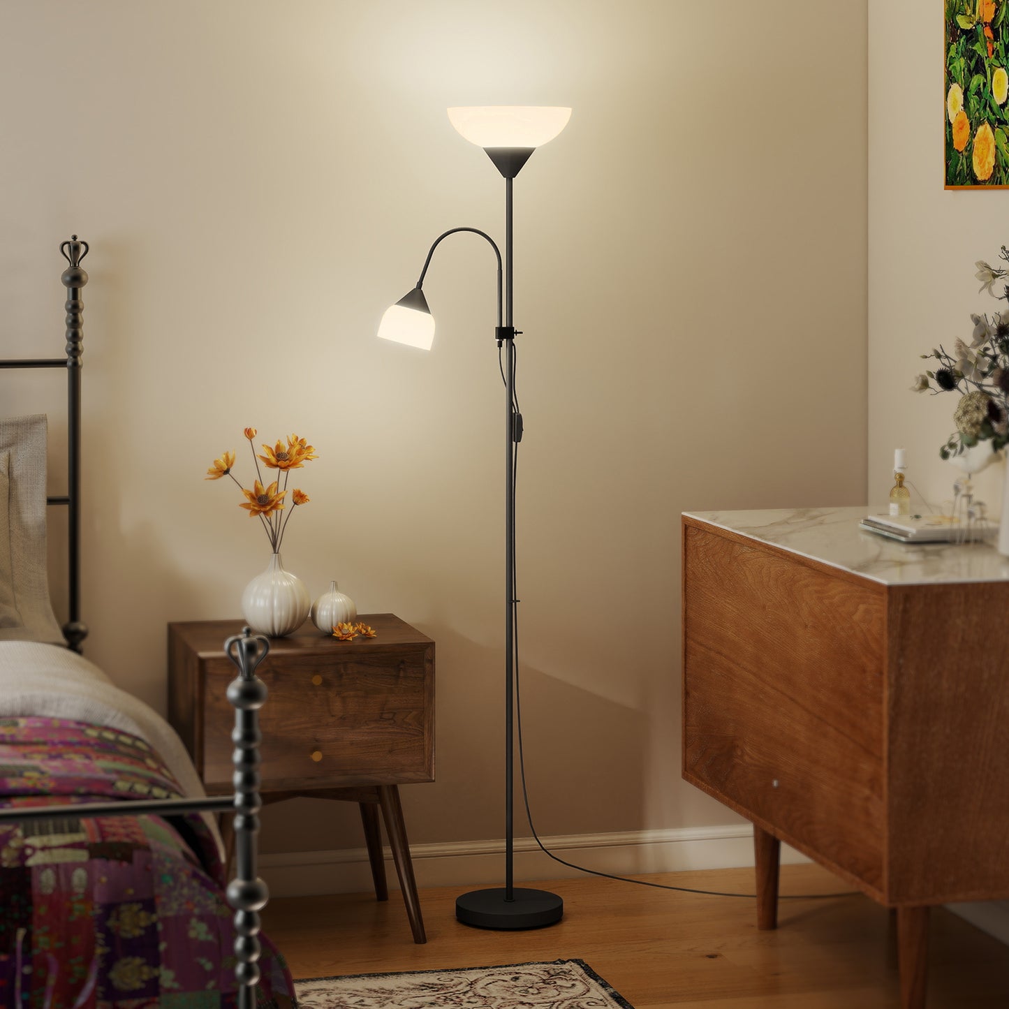 Rira Nido Metal Black LED Uplighter Floor Lamp With Adjustable Gooseneck