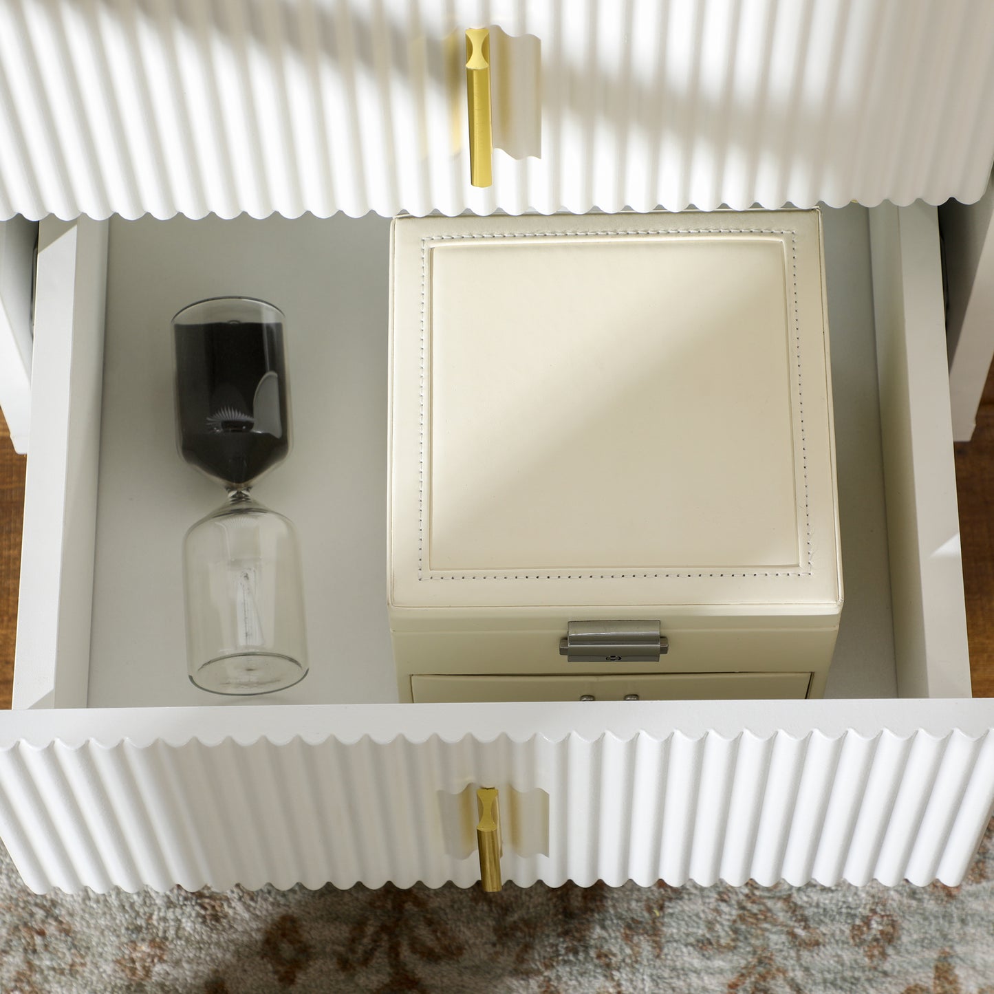Nehana Set Of 2 Wooden White And Gold Tone 2 Drawer Bedside Chests