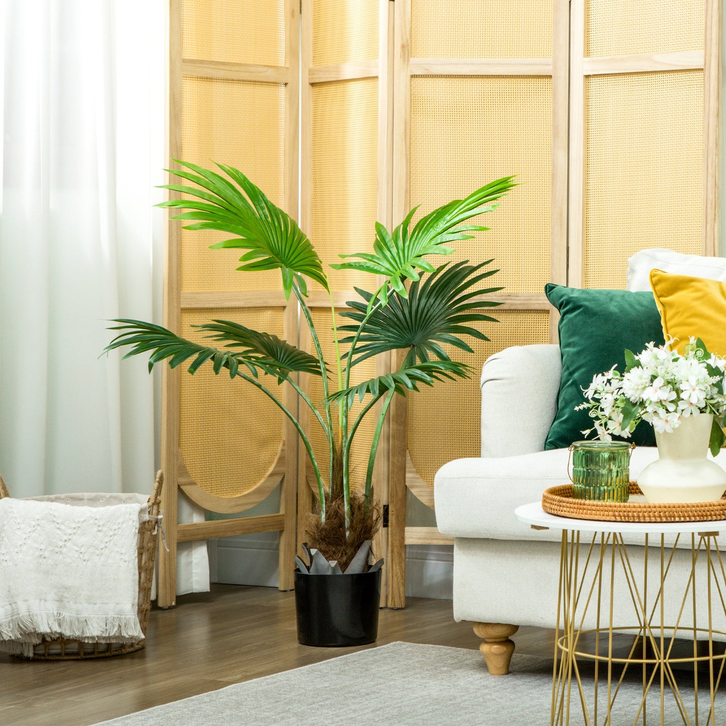 Mazili Artificial Palm Style Tree With Realistic Leaf Detail And Coir Effect Base In Pot H8 94cm Green