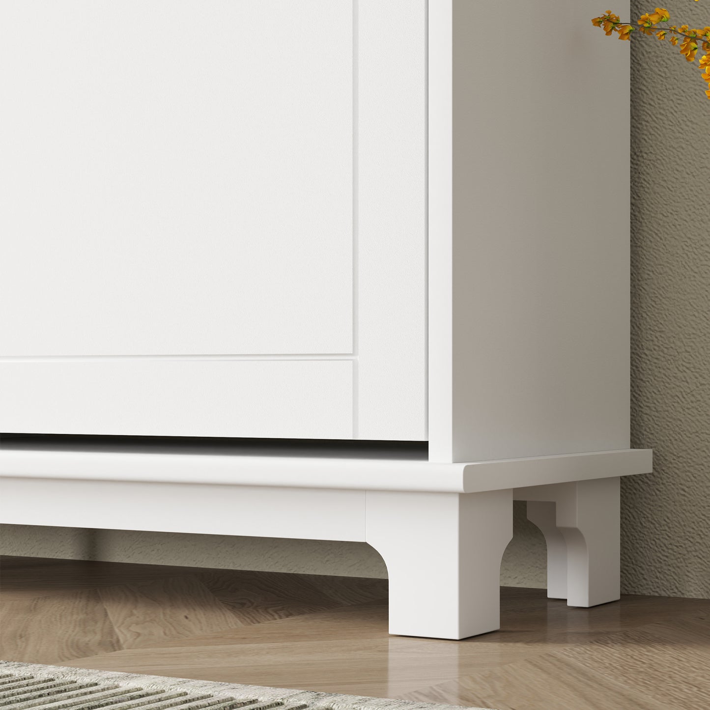 Zisuka Wooden White Slim Shoe Cupboard With 4 Flip Drawers For 16 Pairs