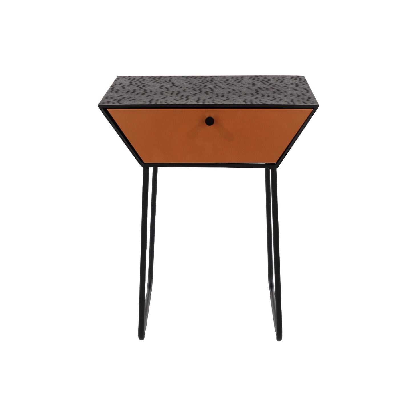 Faliraki Black Metal 1 Drawer Bedside Cabinet With Copper Drawer Front