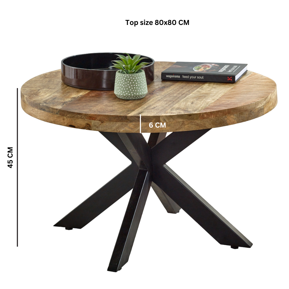 London Natural Mango Wood Coffee Table with 1 Top and Industrial Metal Legs