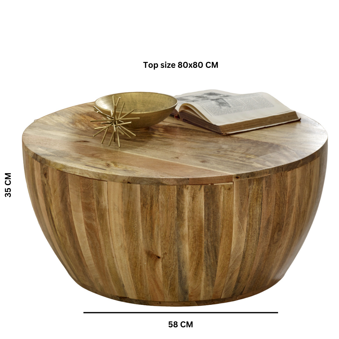 London Natural Mango Wood Drum Coffee Table