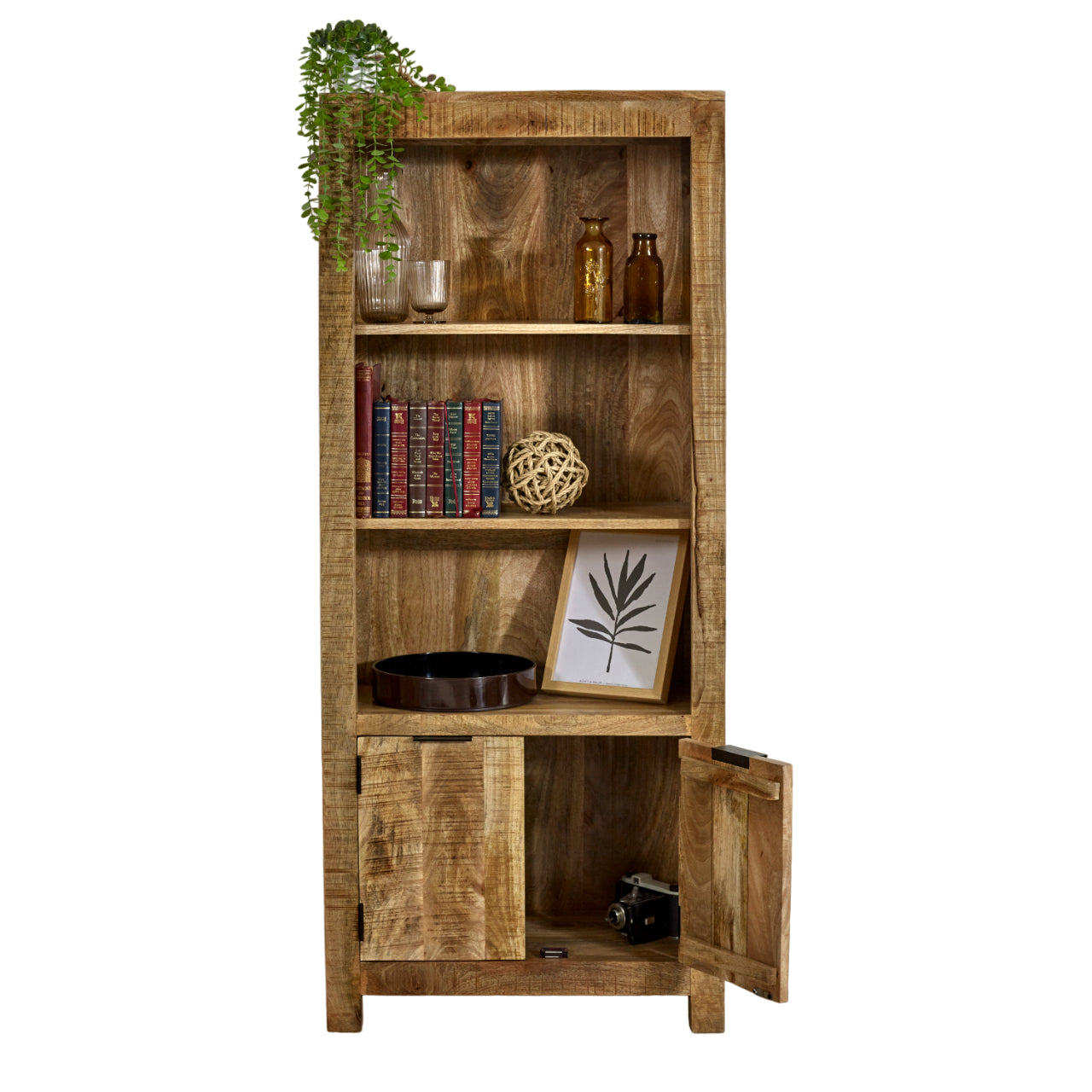 California Solid Mango Wood Bookcase With Doors