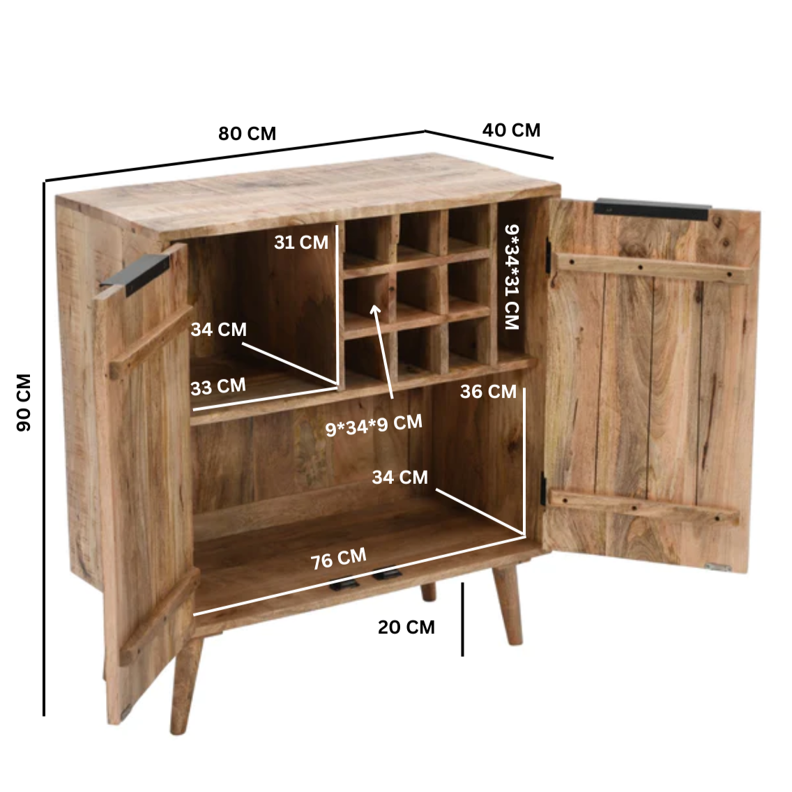 California Solid Mango Wood Drinks Cabinet With 2 Doors