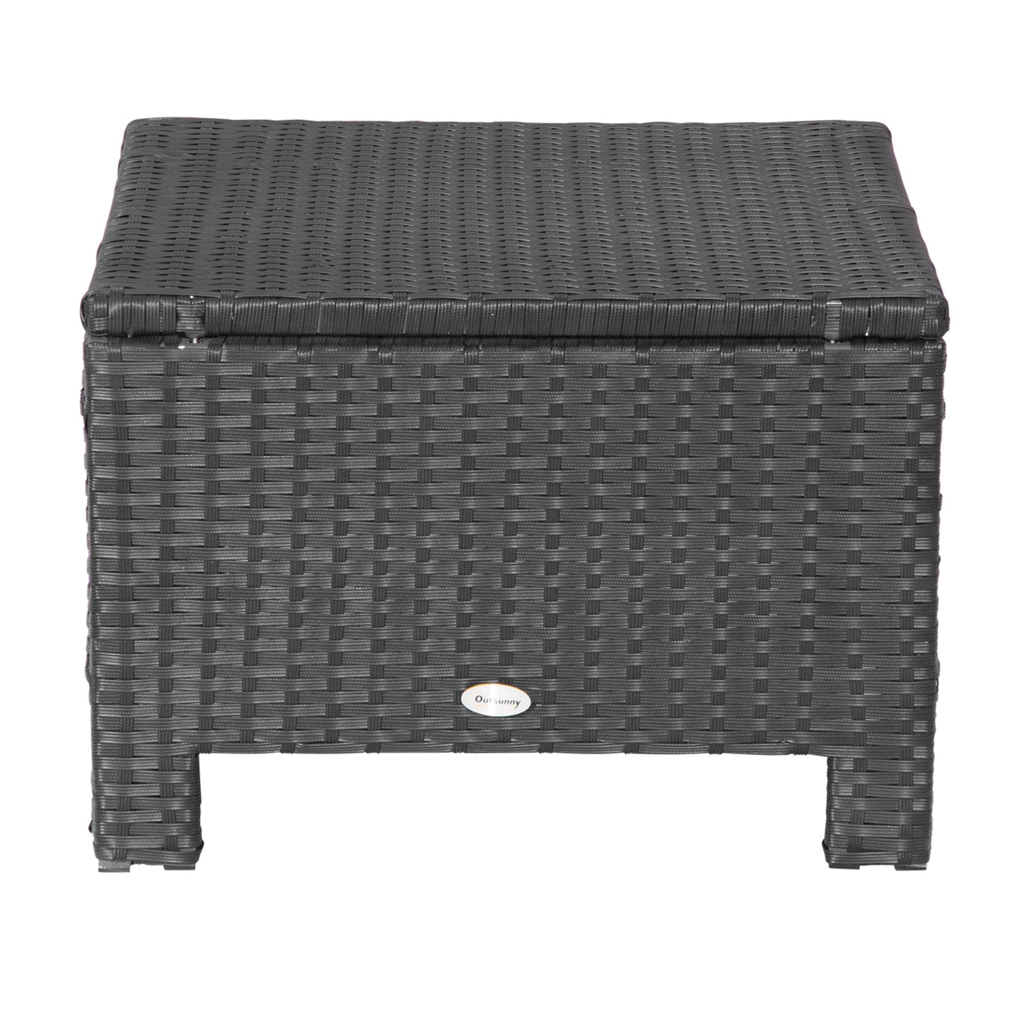 Lupara Rattan Black Square Outdoor Footstool With White Cushioned Seat