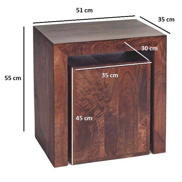 Set of 2 Phuket Dark Mango Wood Cube Nesting Tables