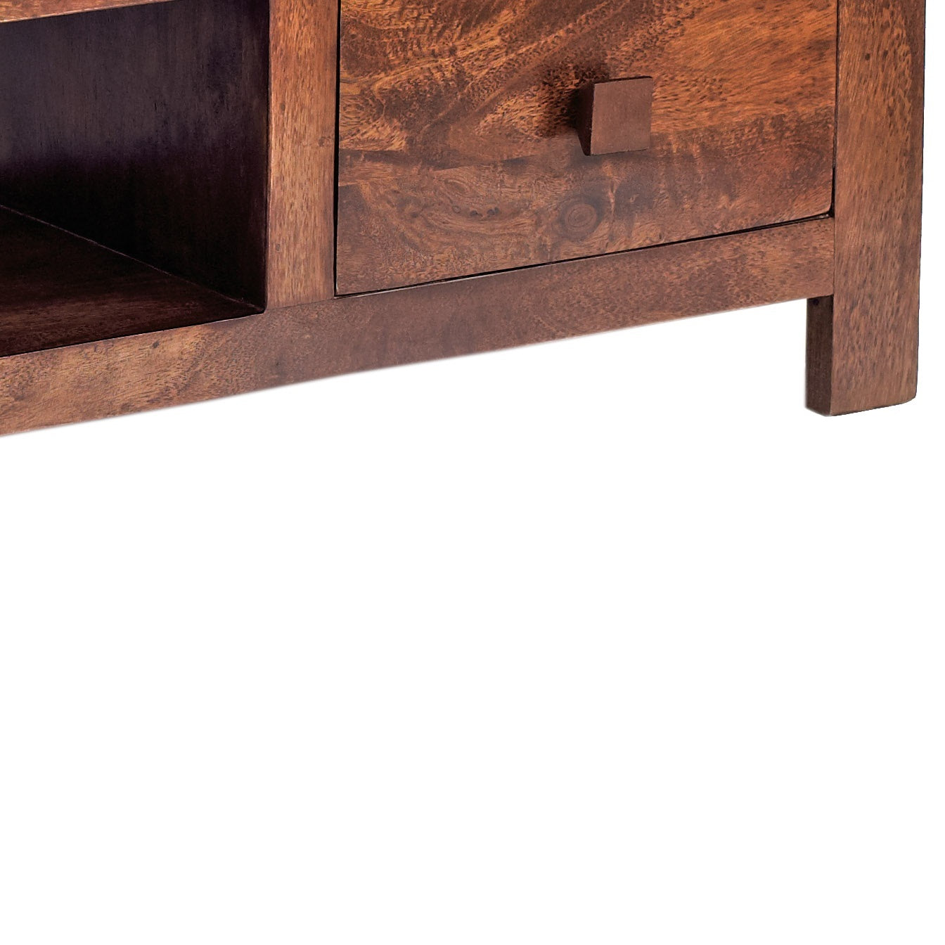 Phuket Dark Mango Wood TV Media Unit 2 Drawers 1 Open Shelf