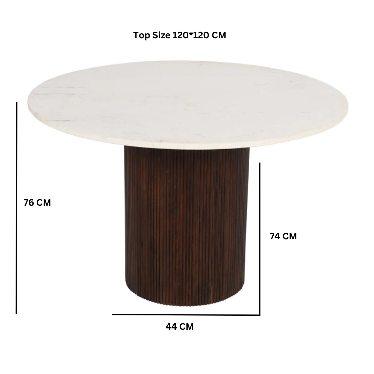 Alabama Ribbed Mango Wood Round Dining Table With Marble Top