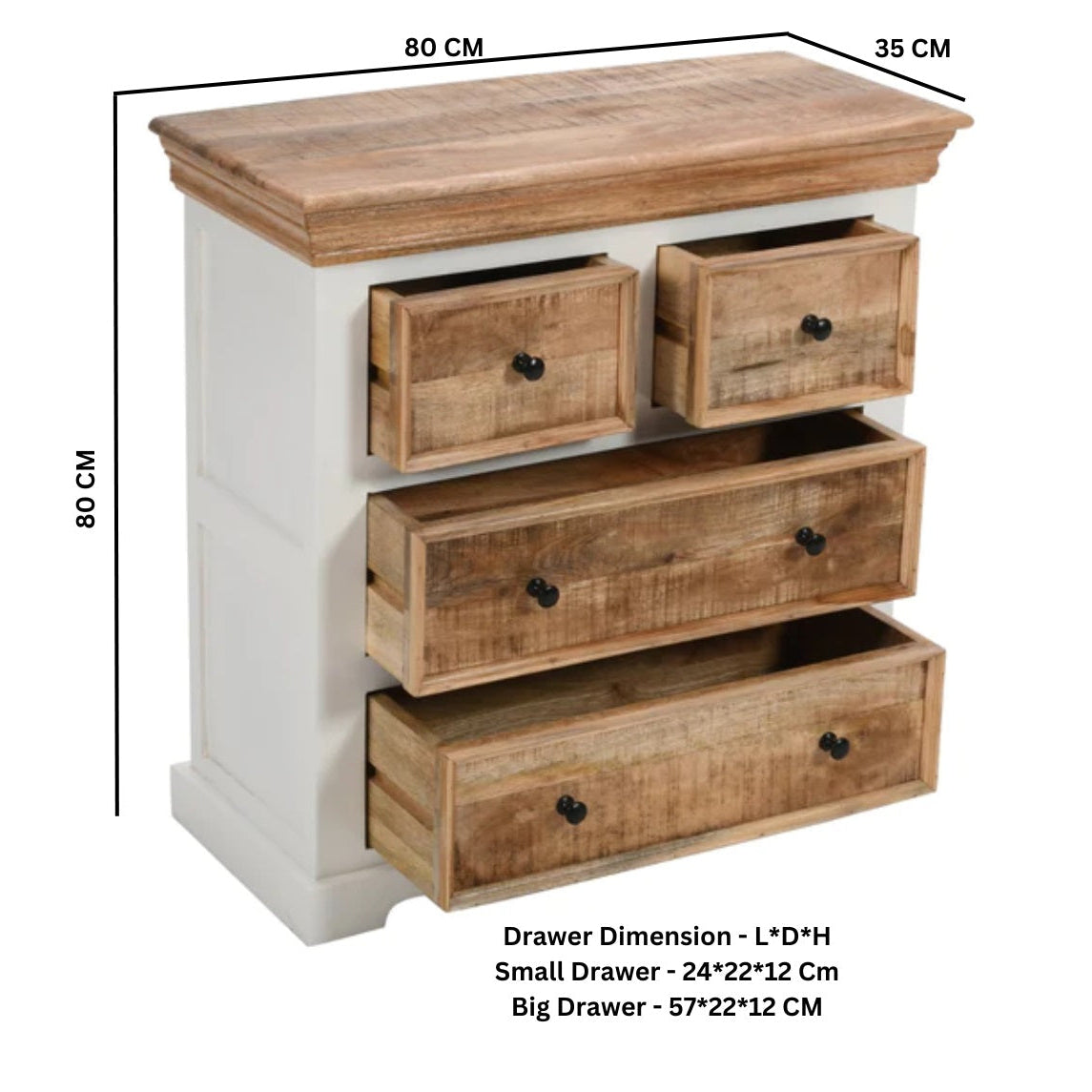 Alington White and Natural Solid Mango Wood Four Drawer Chest
