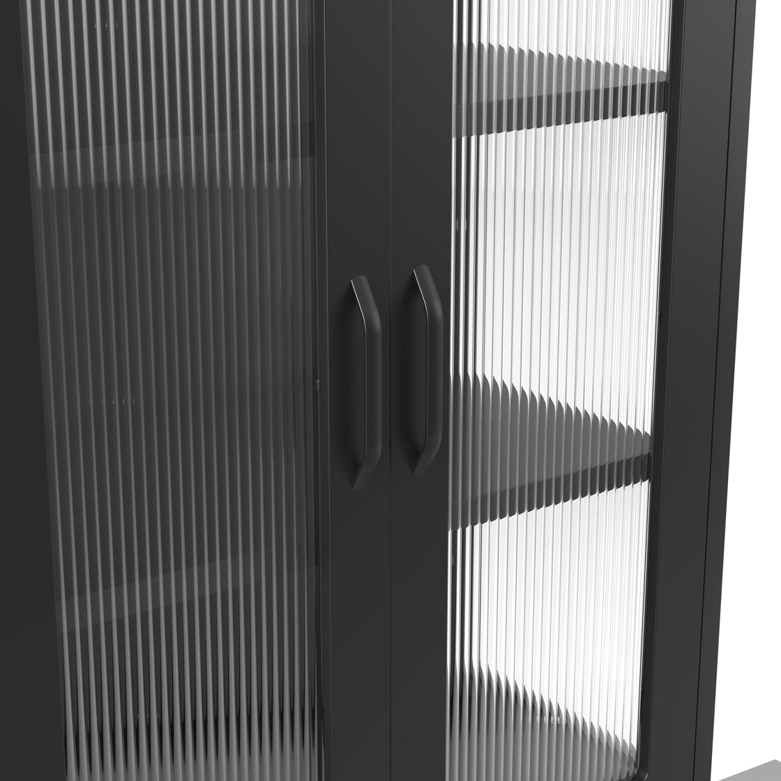 Barla Black Steel Metal 2 Reeded Glass Door Cabinet
