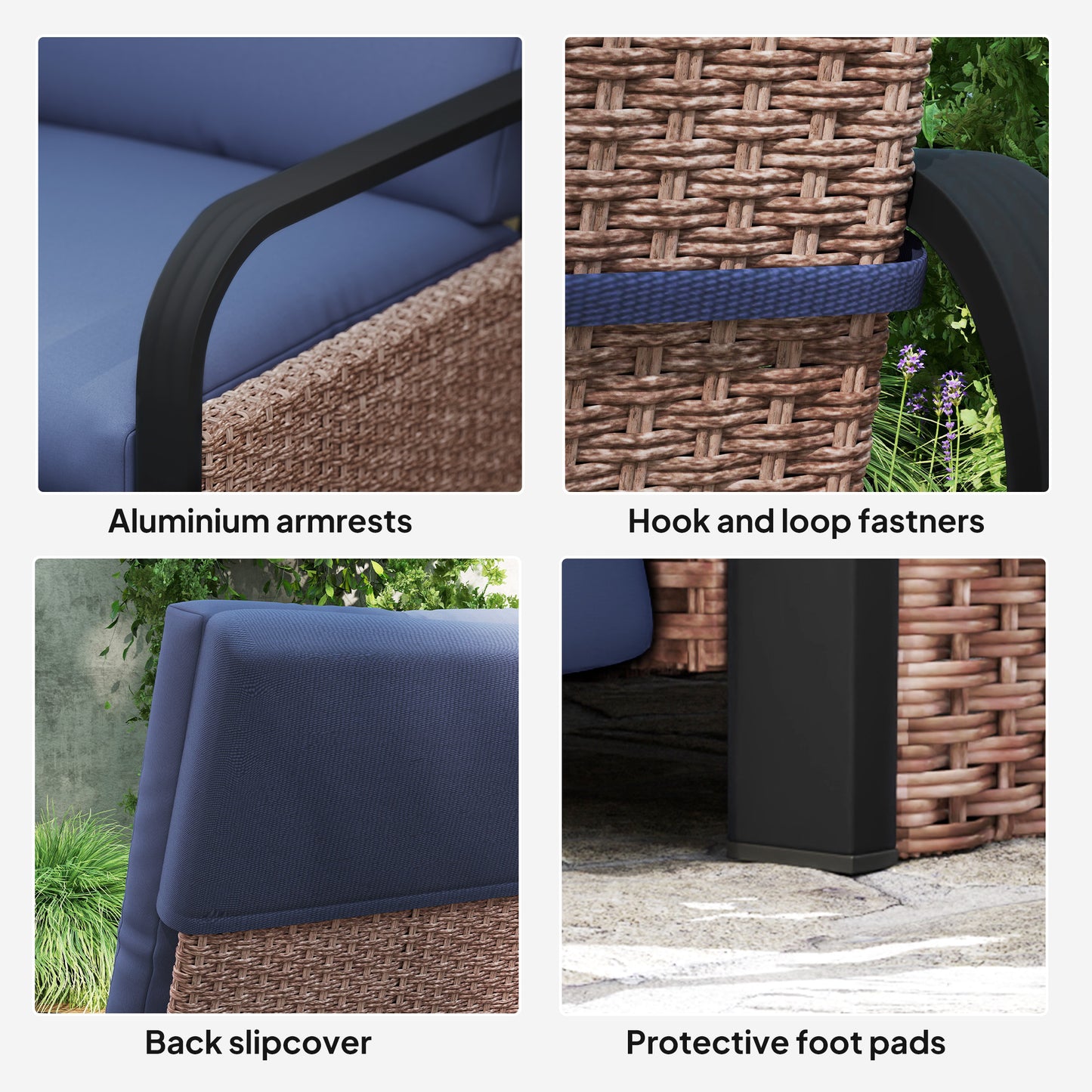 Elva Brown Rattan And Blue Cushion Reclining Outdoor Armchair