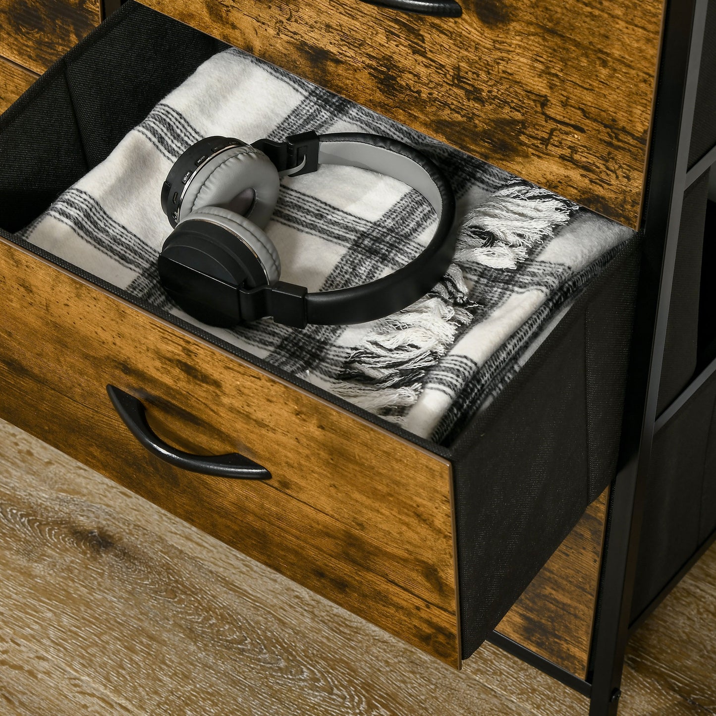 Rasozi Metal And Fabric Rustic Brown 5 Drawer Industrial Storage Chest With Shelf Shelf