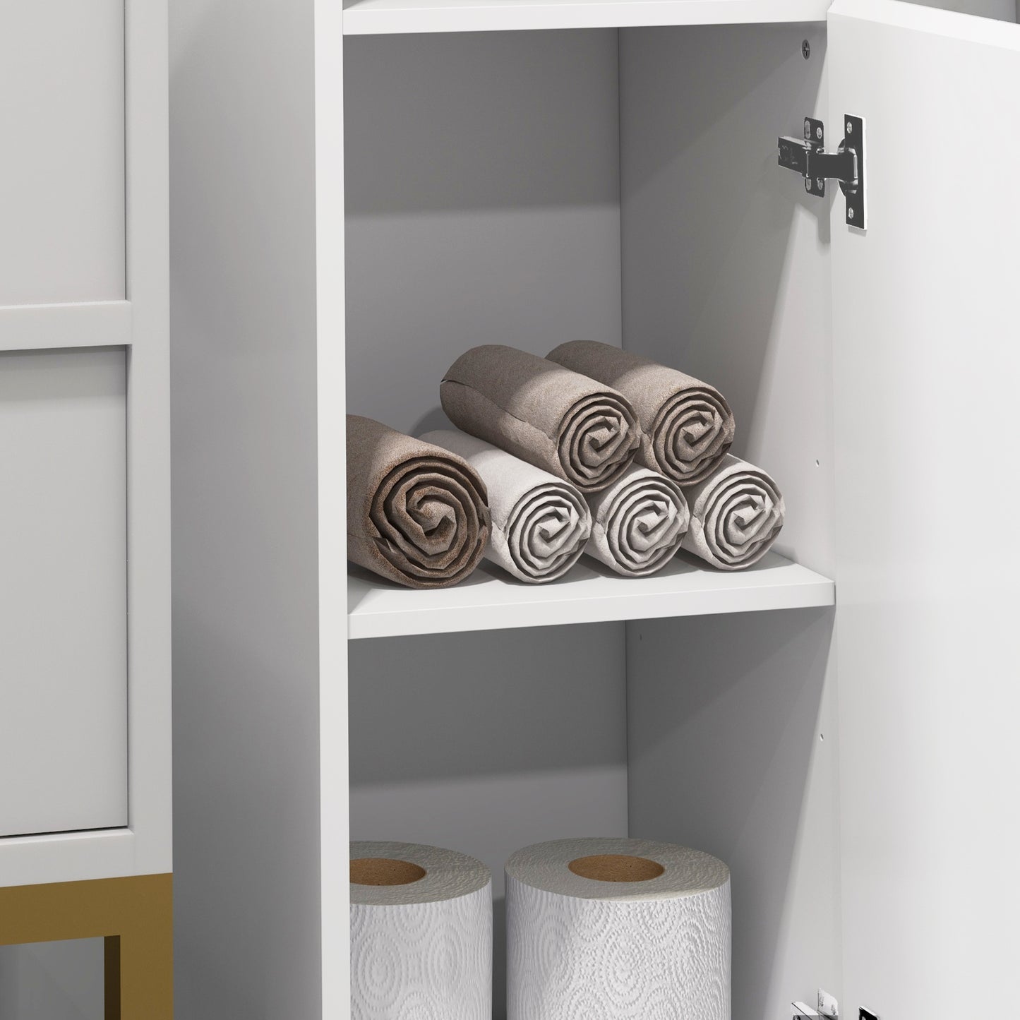 Yoco High Gloss White Freestanding Bathroom Storage Cabinet With Doors And Adjustable Shelves