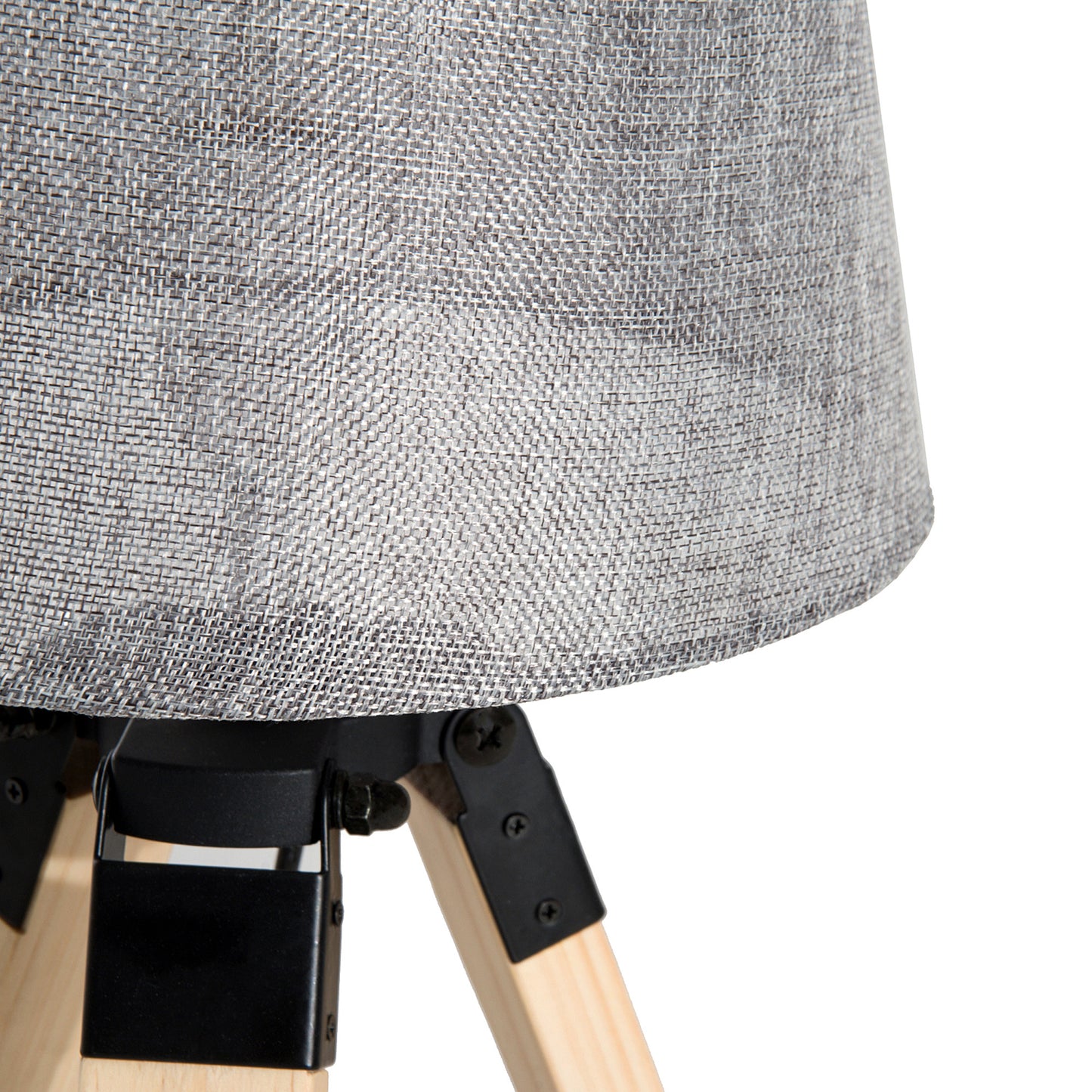 Narose Wood Grey Tripod Table Lamp With Fabric Shade And Base