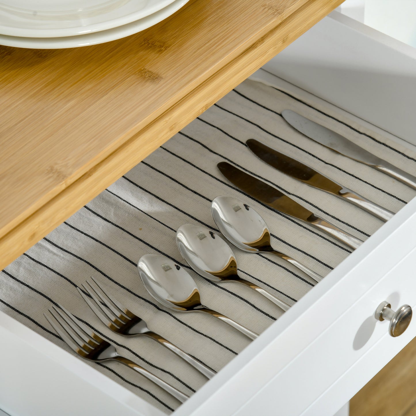 Sofi Wooden White Kitchen Trolley With Drawer Cupboard And Towel Rail