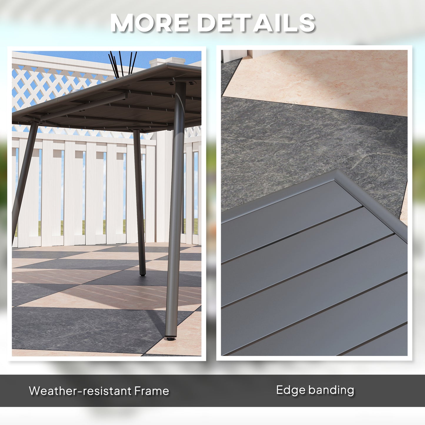 Visuto Steel Grey Rectangular Outdoor Dining Table With Slatted Top For 6