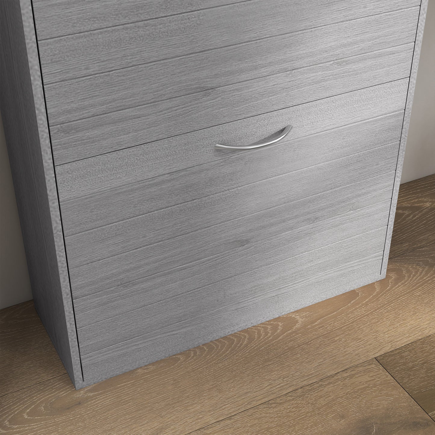 Makahi Grey Wood Effect Shoe Cabinet Flip Drawer Storage for 12 Pairs