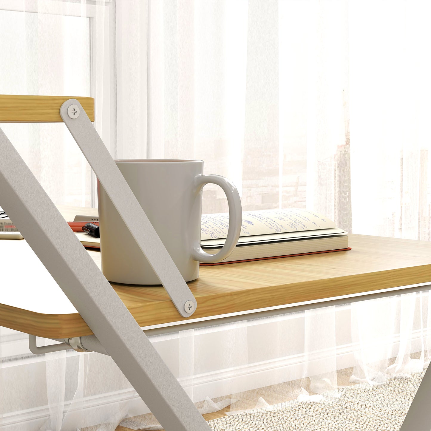 Lune 86cm Maple Wood Effect Folding Desk With 2 Tier Storage Shelves