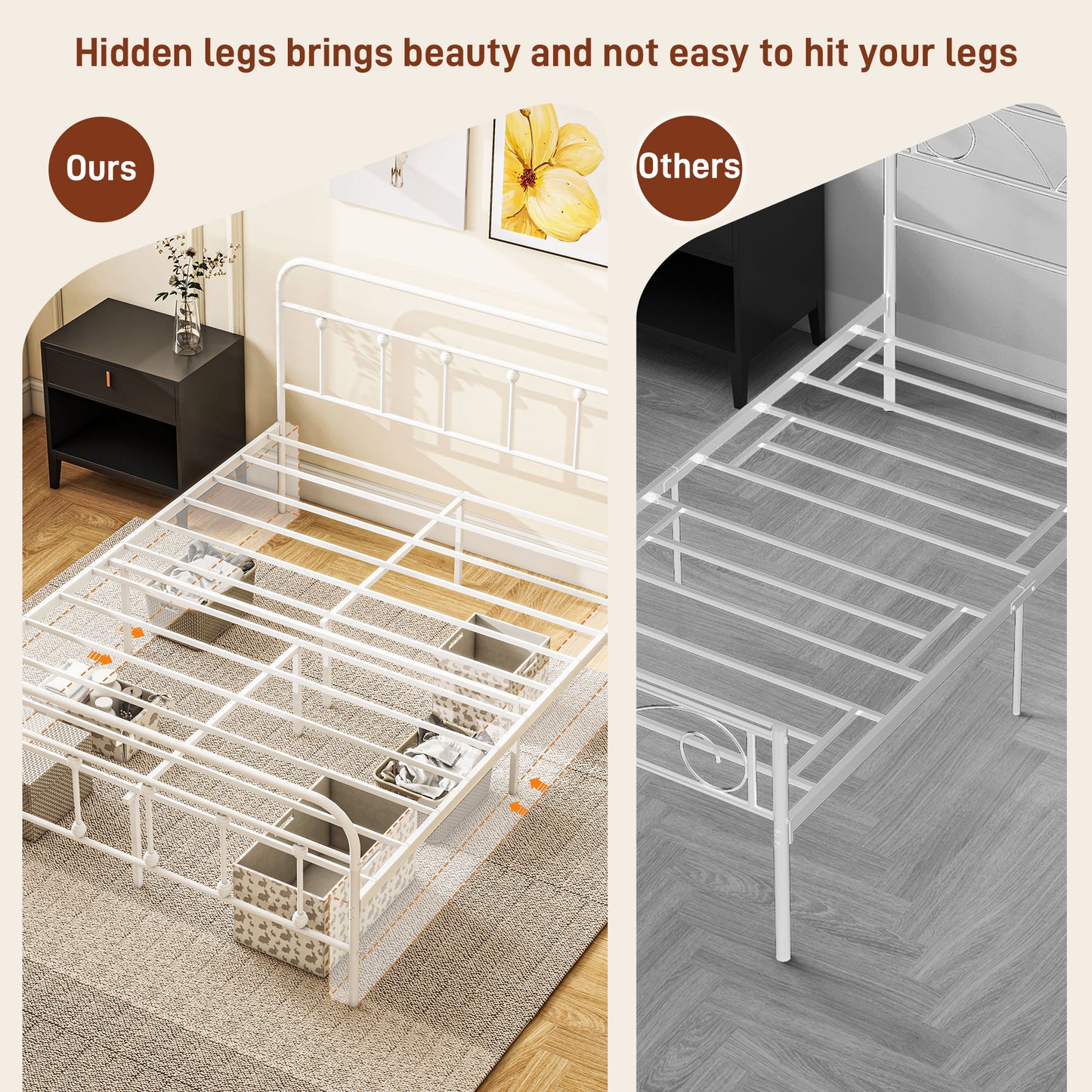 Keli 4FT6 White Metal Minimalist Double Metal Bed Frame