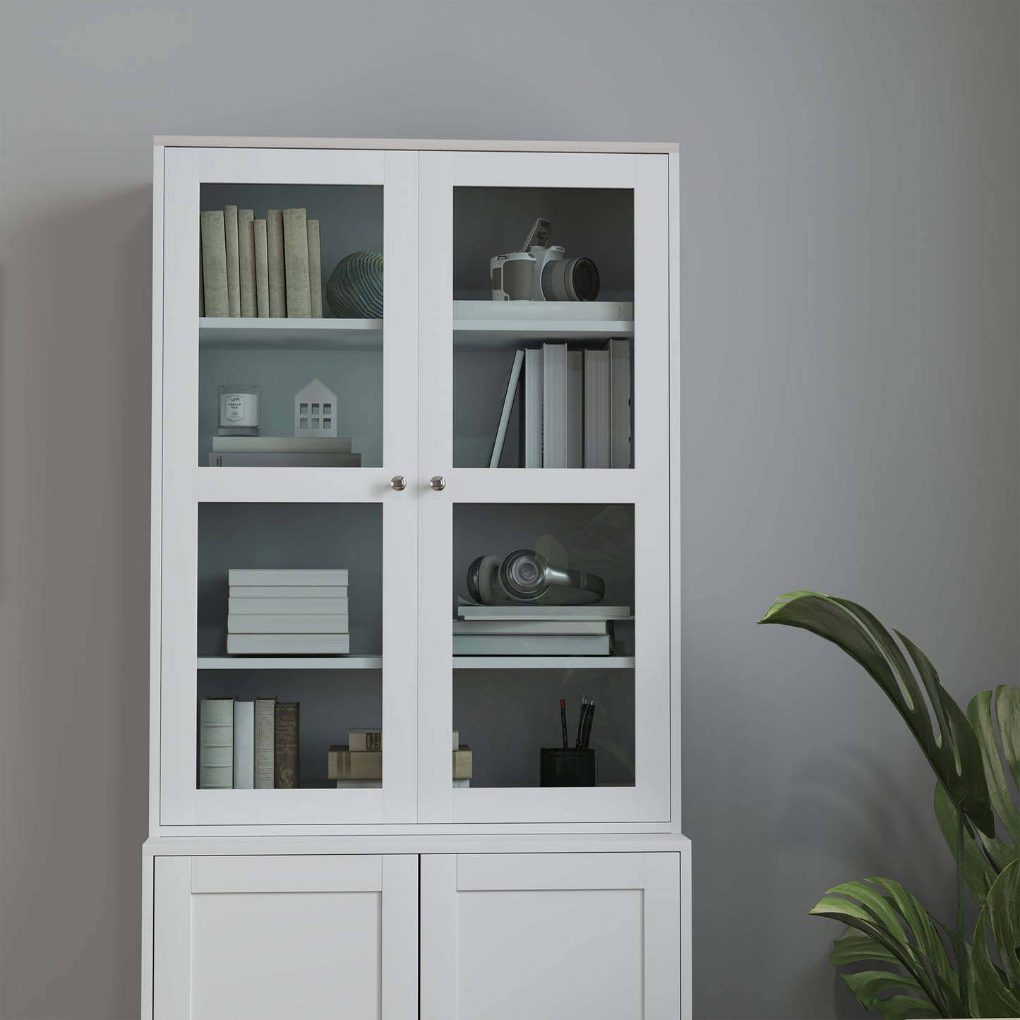 Salu Wood White Double Compartment Display Storage Cabinet