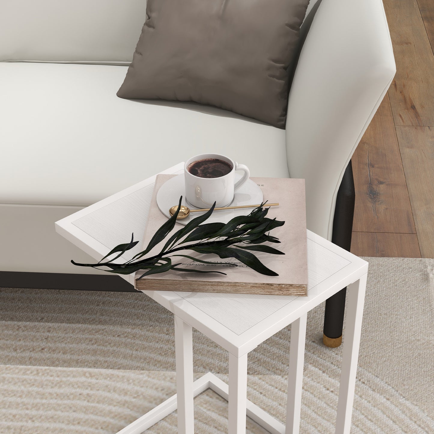 Nocoha Metal And Wooden White C Shaped Side Table