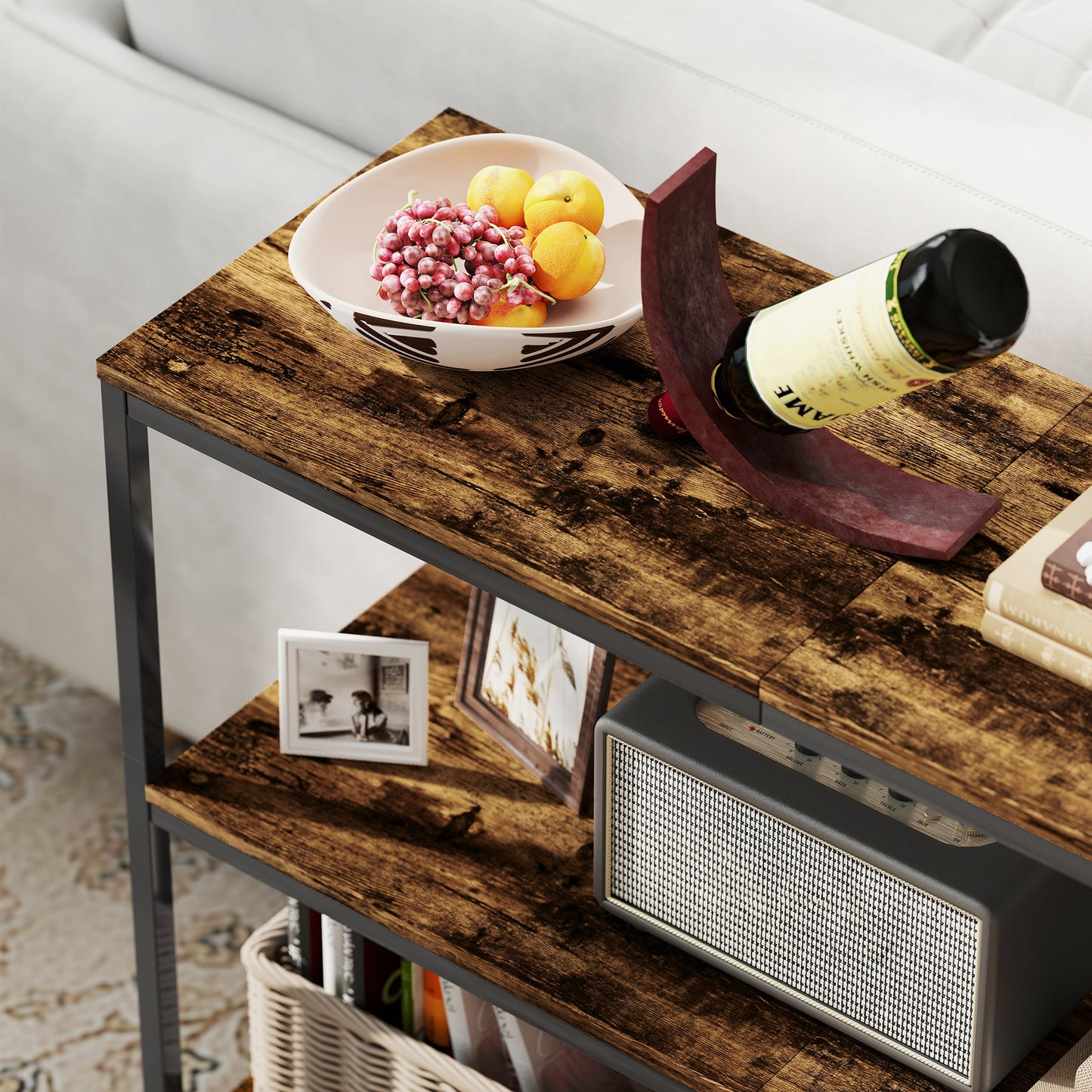 Rihado 101cm Wooden Rustic Brown 3 Tier Console Table