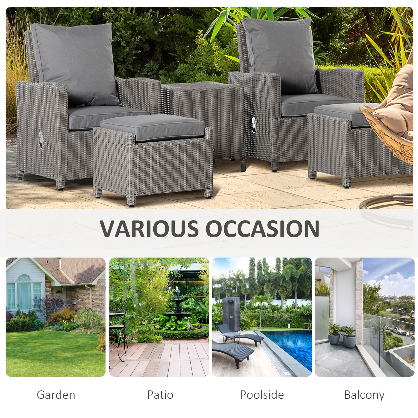 Finose Faux Rattan Grey 5 Piece Outdoor Bistro Set With Chairs Footstools Cooler Table And Cover