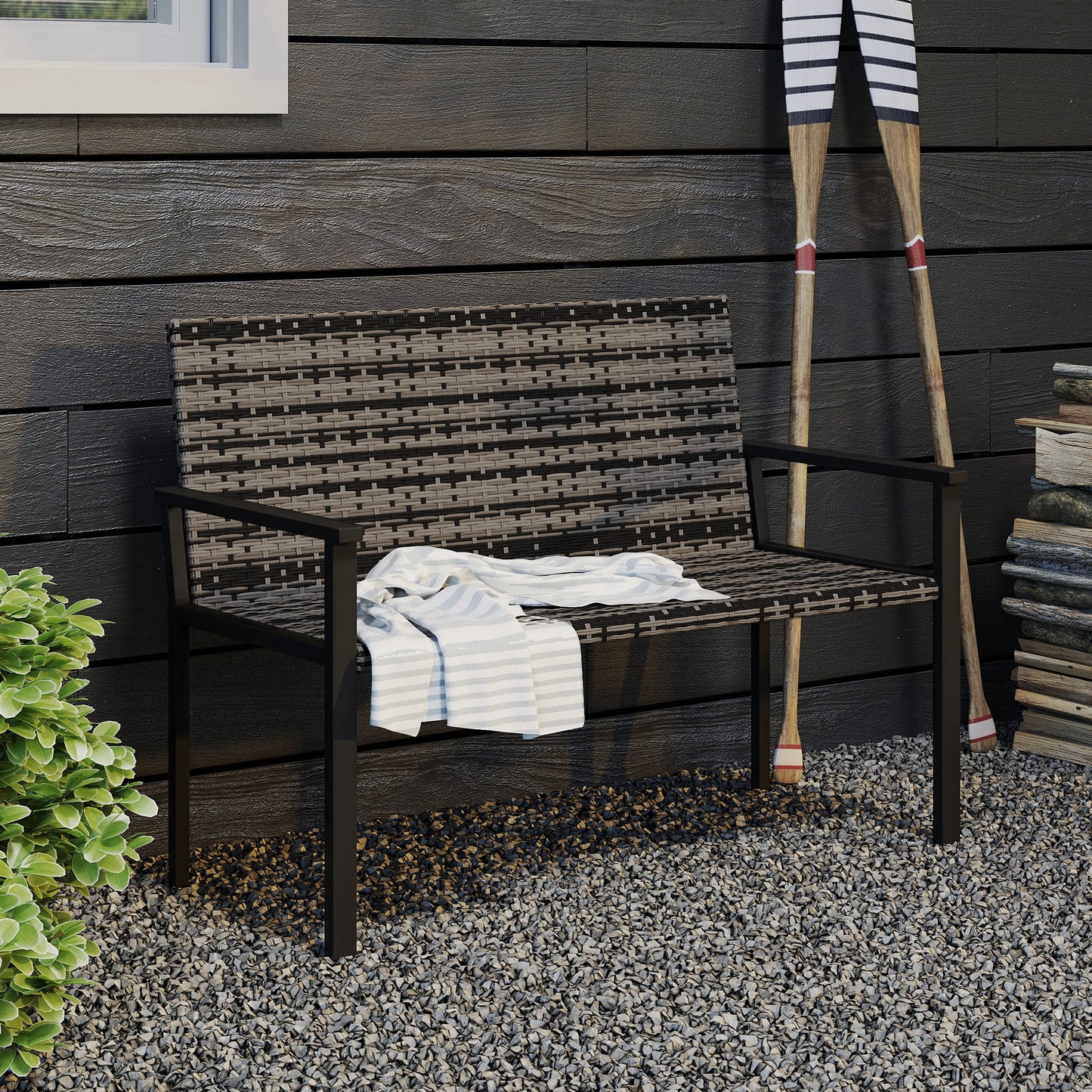 Batare Rattan Grey 2 Seater Garden Bench With Armrests