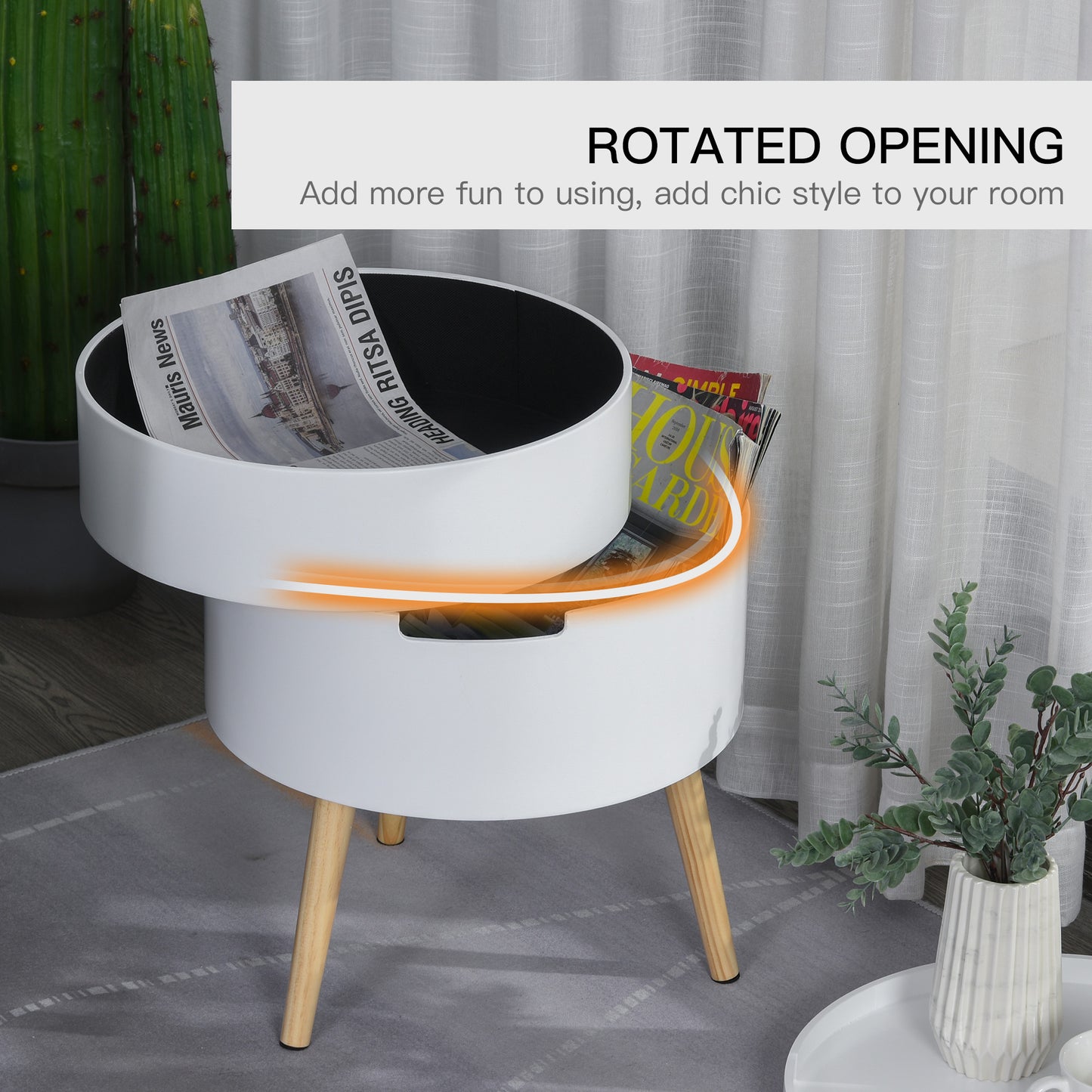 Rivizi Wooden White Round 3 Tier End Table With Hidden Storage Compartments