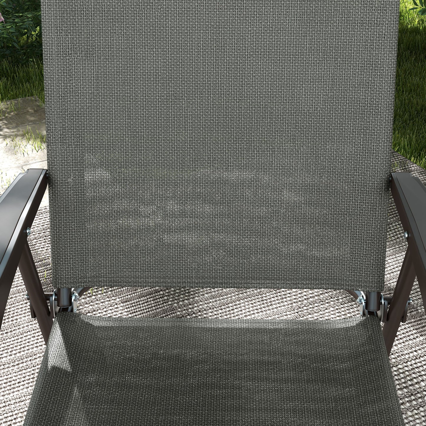 Rone Bari Set Of 2 Metal Dark Grey Folding Garden Chairs With Fabric Mesh Seats