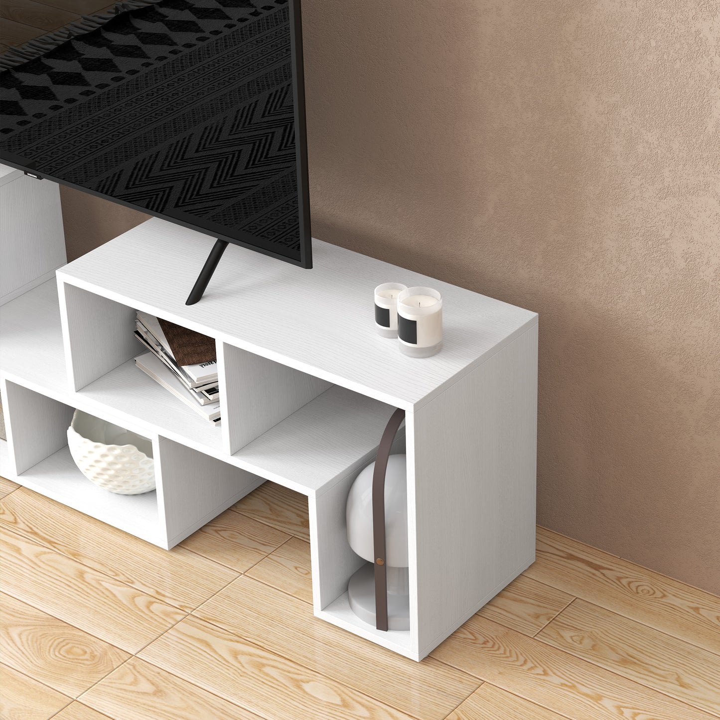 Tota 134cm White Wood Effect 3 Block Modular TV Stand