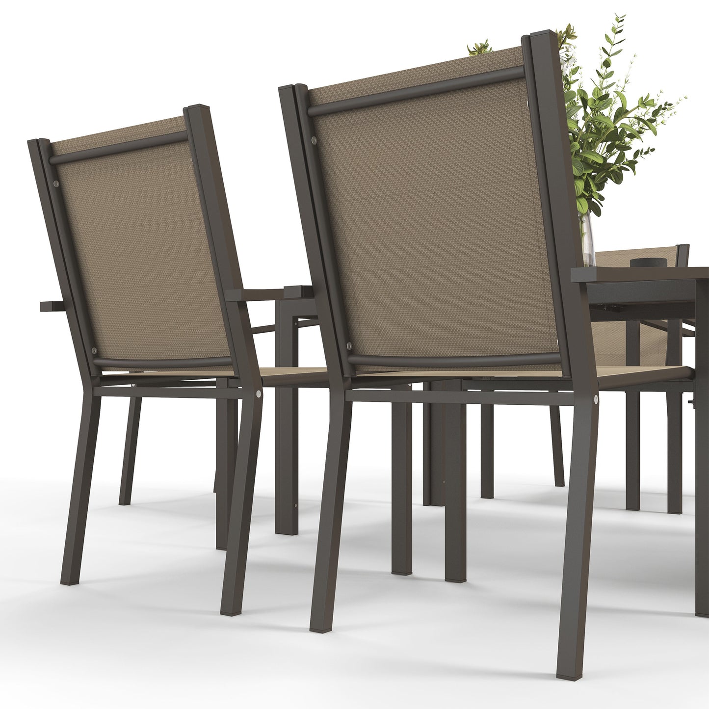 Basoli 6 Seater Cream Garden Dining Set With Brown Rectangular Table
