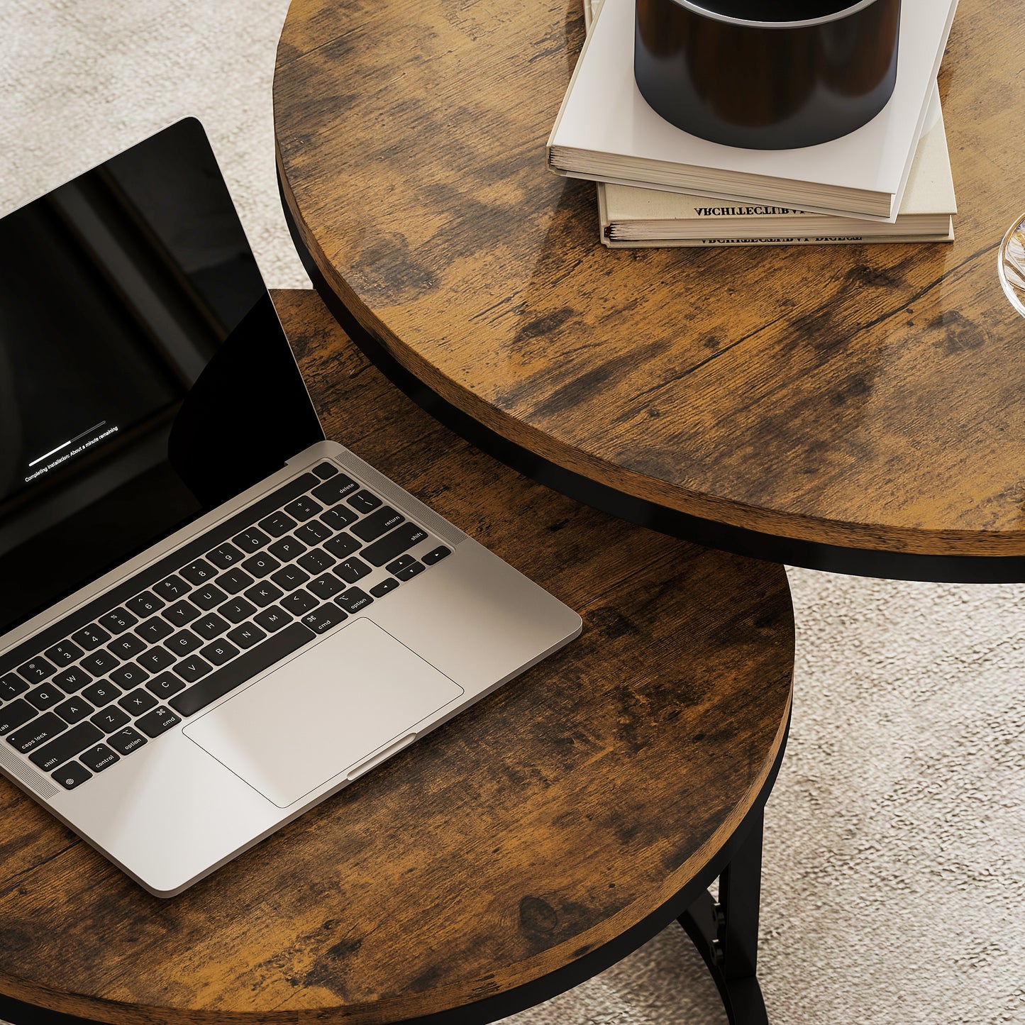 Kefa Dimi Set Of 2 Wooden Rustic Brown Wood Effect Nesting Tables