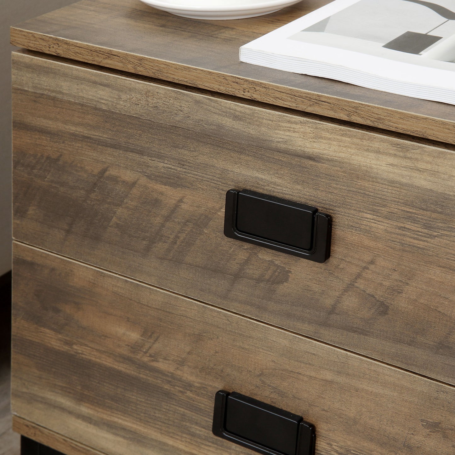 Monoyo Set Of 2 Coffee Brown Retro Bedside Tables 2 Drawers Black Legs