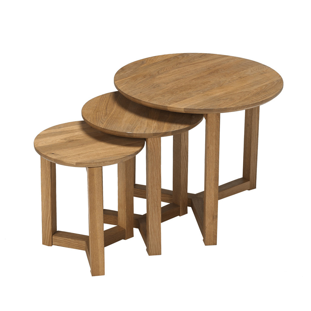 Set of 3 Oak Wood Roscrea Nesting Tables