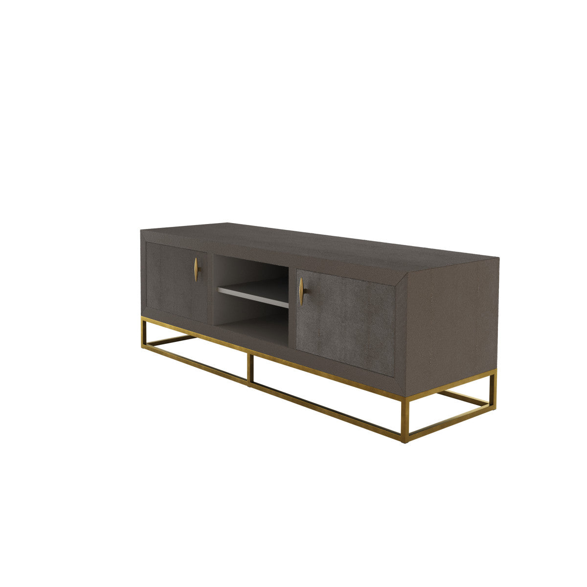 Mandalo Brown Shagreen and Brass Two Door TV Unit