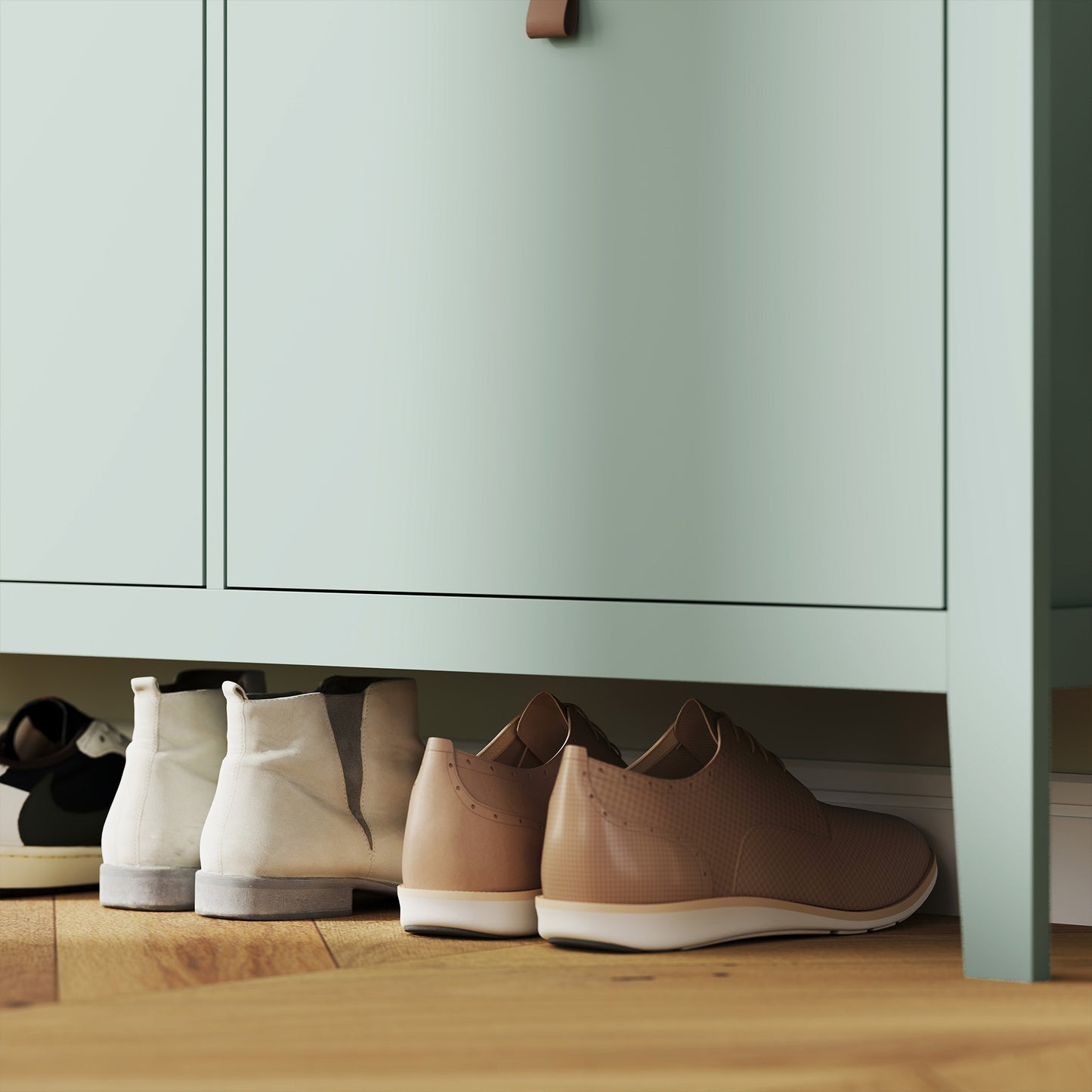Margarita Wooden Mint Green 4 Drawer Shoe Cabinet Faux Leather Handles