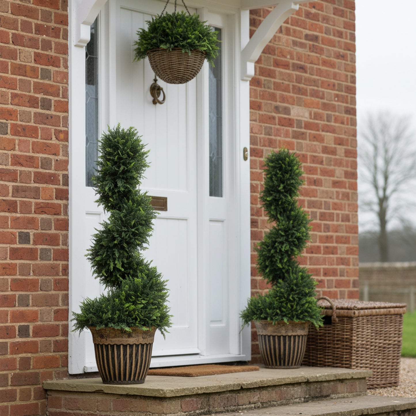Lurese Set Of 2 Artificial Spiral Cypress Style Topiary Trees In Pots 90cm